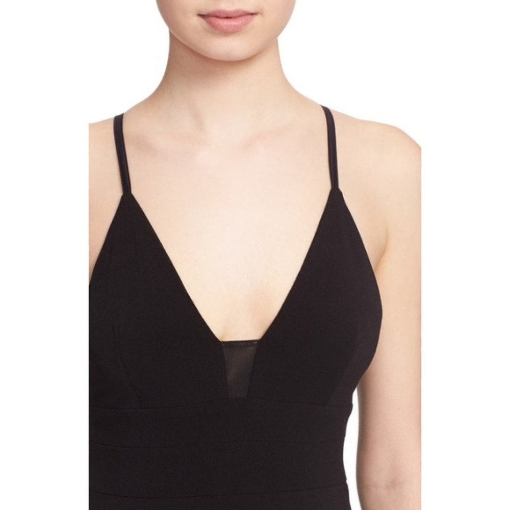 New Alice + Olivia Devlin plunge neck mesh insert v-neck maxi column gown dress - Picture 5 of 16